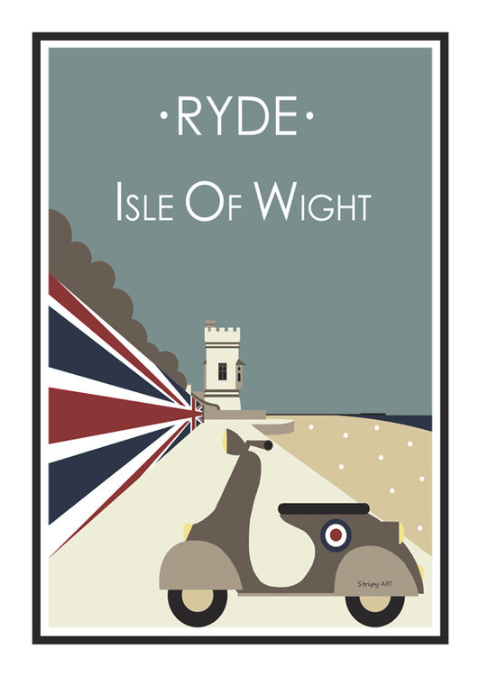 Stripyart Ryde Scooter Poster Appley Isle Of wight Travel Poster