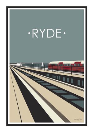 Ryde Pier Train Stripy art Travel poster Isle Of Wight Suzanne Whitmarsh