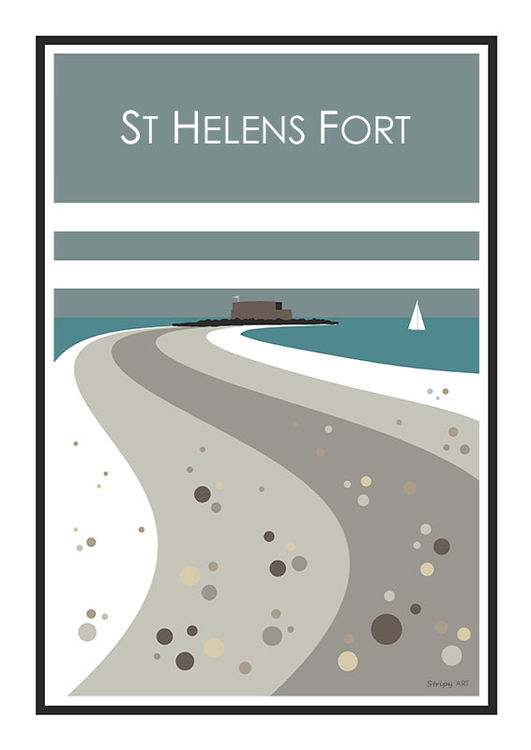 St Helens Fort Stripy art Travel poster Isle Of Wight Suzanne Whitmarsh