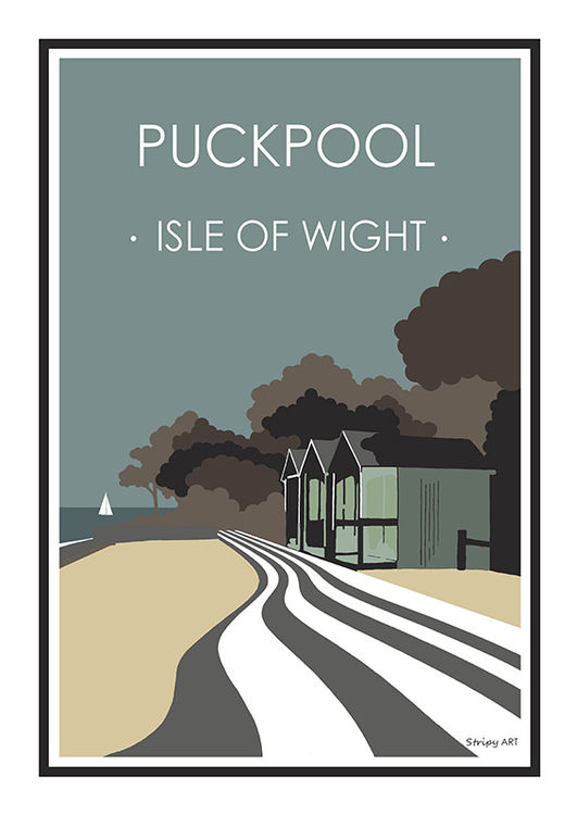 Puckpool Stripy art Travel poster Isle Of Wight Suzanne Whitmarsh