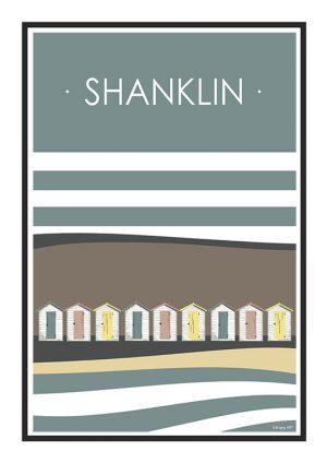 Shanklin Beach huts Stripy art Travel poster Isle Of Wight Suzanne Whitmarsh