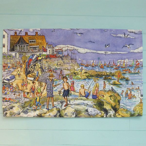 Maria Ward local artist Seaview Teatowel Isle of Wight Quay rocks